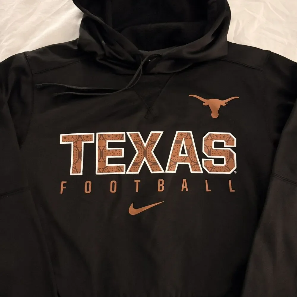 Texas Longhorns Hoodie Mens S Black Nike Football Pullover Sweatshirt Therma Fi